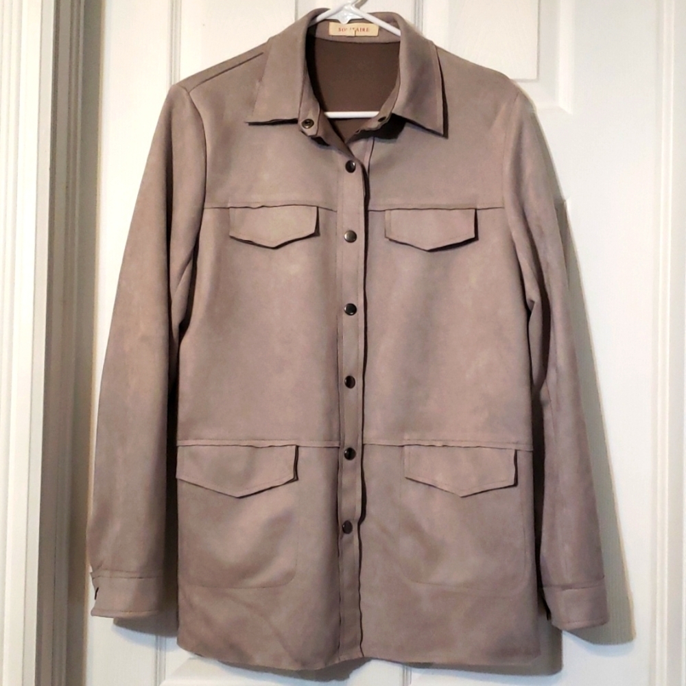 Solitaire Faux Suede Snap Button Jacket